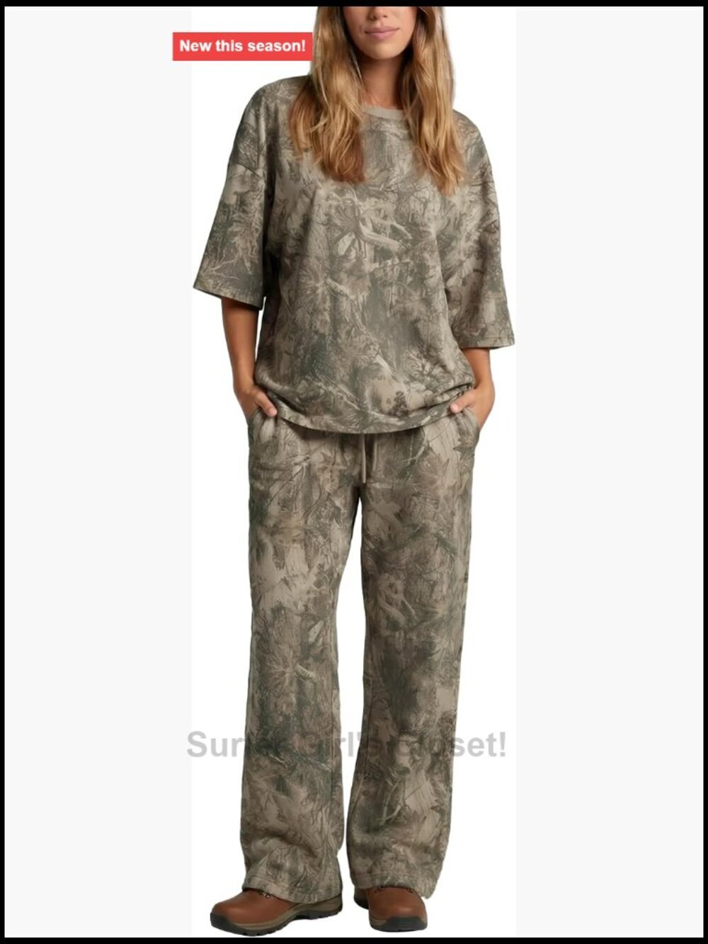 Oversized Camo Tee & Wide Leg Pants Lounge Set with Pockets